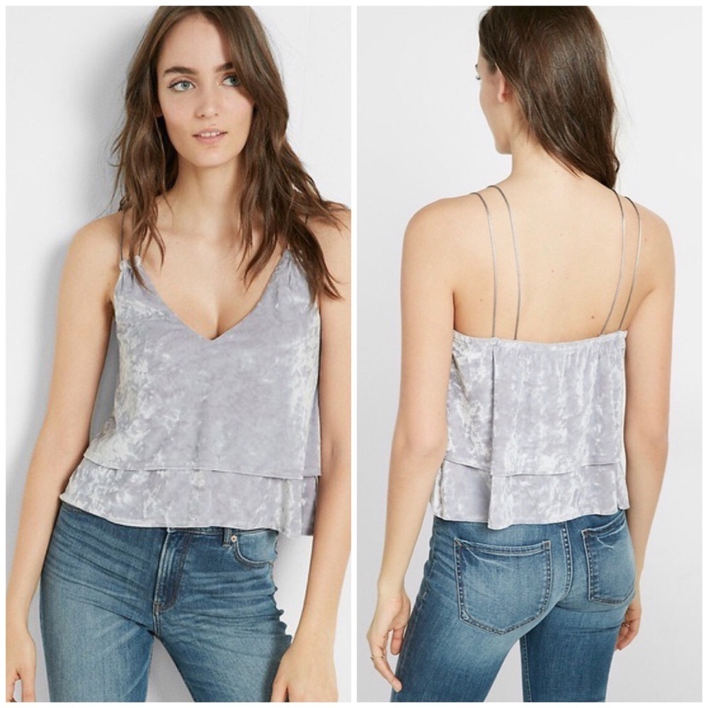 Express Grey Lavender Crushed Velvet Peplum Ruffle Cami